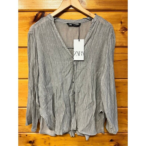 ZARA WRINKLE EFFECT METALIC LONGLINE TOP XS - Picture 7 of 9